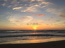 日落,海灘,沖浪