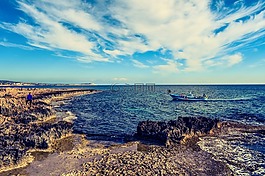 巖質(zhì)海岸,海,船