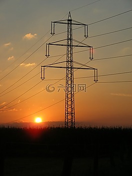 日落,天空,strommast