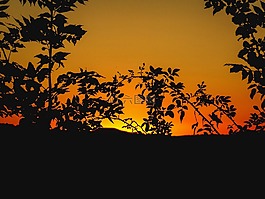 日落,山,紅色