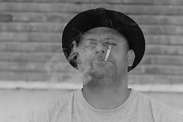 男人,帽子,香煙