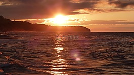 日落,海,水