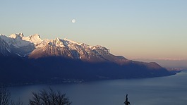 山,景觀,月亮