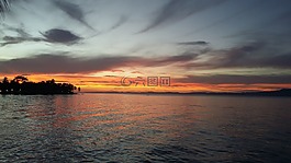 日落,加勒比的,海灘