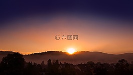 日出,太陽,霧
