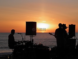 樂隊,戶外,日落