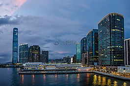 香港,摩天樓,水
