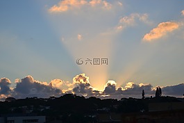 日落,太陽,梁