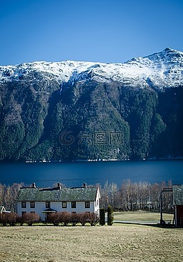 挪威,山,房子
