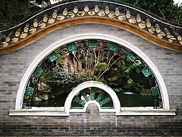 園林,窗,扇形