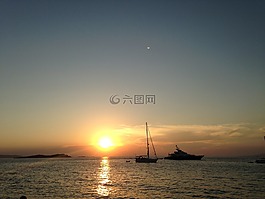 日落,希臘,海岸線