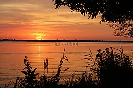 日落,夏天,水