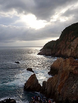 日落,海灘,墨西哥