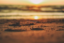沙,海灘,日落