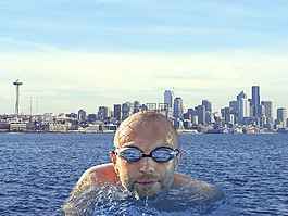 浮動,水,游泳
