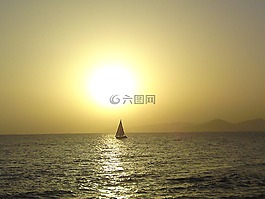 帆船,日落,游艇
