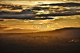 日落,全景,景觀