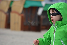男孩,海滩,夏季