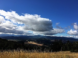 山,云,原野