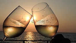酒杯,日落,放松