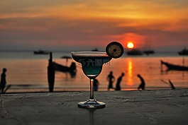 雞尾酒,海灘,日落