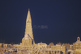 教堂,白,冬天