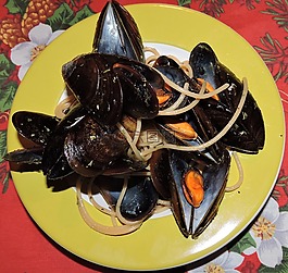意大利面,貽貝,菜
