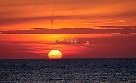 日落,夕陽,海