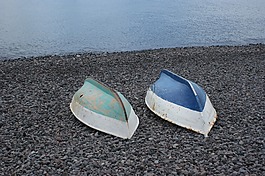 兩個,船,岸邊