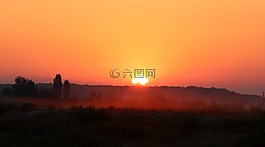 日出,早上,薄霧