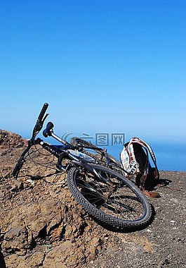 騎自行車,山,海