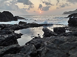 海灘,日落,海