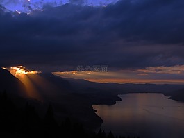 thunersee,湖,日落