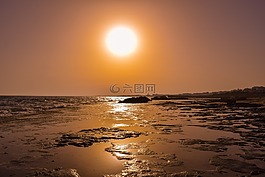 太陽,日落,海灘