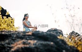 女孩,果阿,海灘