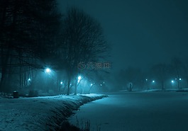 公園,夜,冬季