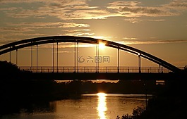 橋,天空,日落