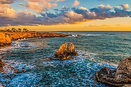 日落,巖質(zhì)海岸,海