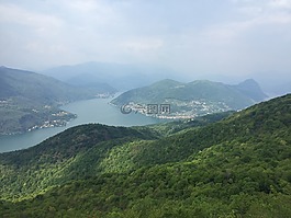 湖,山,綠色
