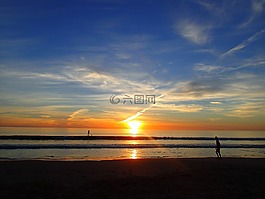 日落,暮光之城,海灘