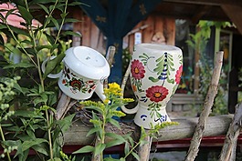 罐,籬笆,別墅花園