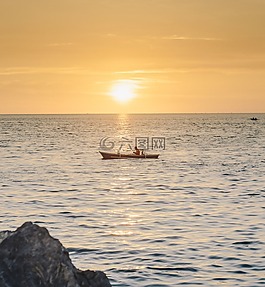 海灘,船,日落