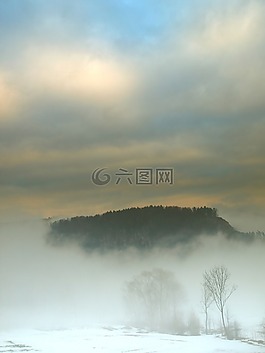 景觀,冬季,霧