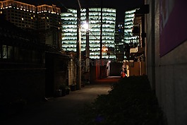 胡同,夜間,燈