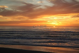 日落,海,橙