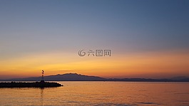 日落,水域,黎明