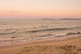 海,日落,晚上