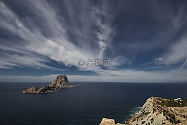 天空,島,巖