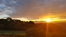 晚上,日落,景觀