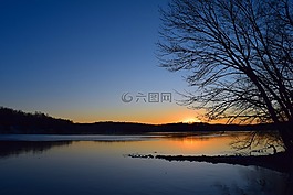 湖,日落,凍結(jié)